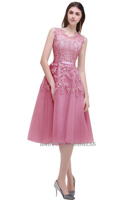 

Short Evening Dress Applique Beads Sheer Back Party Formal Evening Gown Dresses
