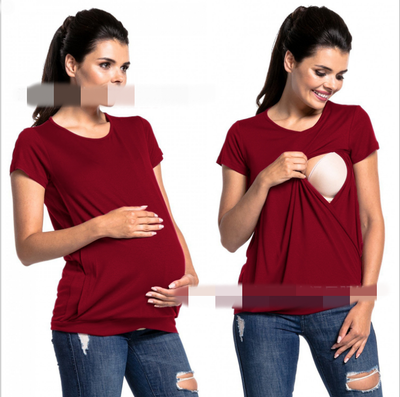 

Green home two-layer pregnant women round neck short sleeve pregnant women breastfeeding T-shirt fashion pregnant women clothing