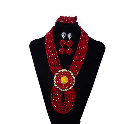 

Fashion Trend Nigerian Wedding Crystal Jewelry Set For Women Green African Beads Jewelry India Bridal Costume Necklace Set