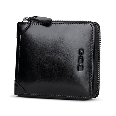 

Dede DiDe mens wallet mens first layer cowhide retro short wallet zipper driving license set multi-function card package DQ721 oil wax black