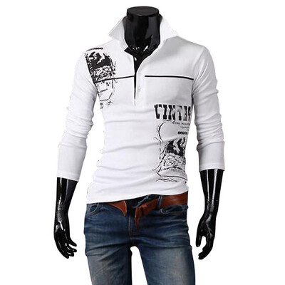 

Zogaa Men's Polo Shirt Totems Printing Slim Lapel Korean