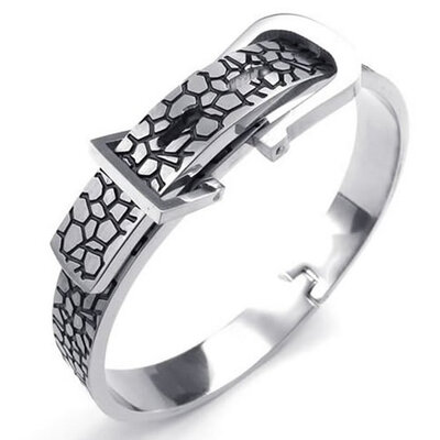 

Hpolw mens silver&black Stainless Steel deft design snake tattoo Geometry/circular Belt buckle Bracelet