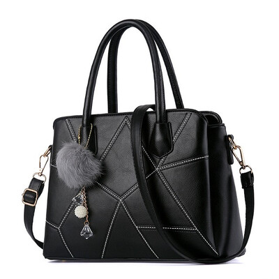 

SMOOZA Hot Sale 2018 New Fashion Big Bag patchwork Women Shoulder Messenger Bag Ladies Handbag thread criss cross totes fur ball