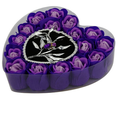 

UpperX 16 Pcs Purple Scented Bath Soap Rose Petal Jewelry Box in heart type box