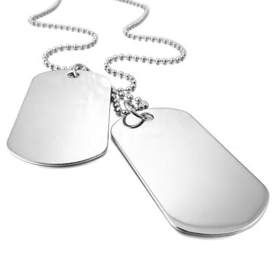 

Hpolw Mens 2PCS Alloy Pendant Necklace Silver Army Double Dog Tag Biker 27 Inch Chain