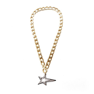 

Fashion Women Two Layer Pentagram Star Rhinestone Short Chain Necklace
