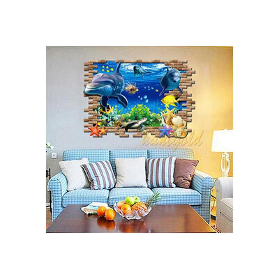 

3D Underwater World Dolphin Shark Child Kids Room Decal Wallpaper Wall Sticker