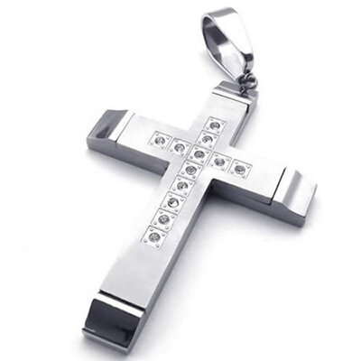 

Hpolw Hot Sale jewelry Heavy Stainless Steel 925 Sterling Silver Mens Cross Necklace PendantChristmas present