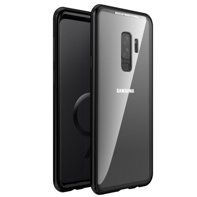 

For Samsung Galaxy S9 S9 Plus Slim Hard Shockproof Case Magnetic Adsorption Metal Bumper Tempered Glass Back Cover Case