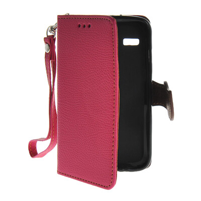 

MOONCASE Litch Skin Leather Side Flip Wallet Card Holder Pouch with Kickstand Case Cover for Motorola Moto G Hot pink