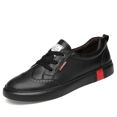 

Male Shoes Adult Lace up Fashion Sneakers Genuine Leather Black White Color Mensneakers Simple Design Men