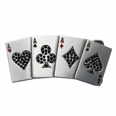 

New Hip Hop Black Rhinestones 4 Ace Poker Card Bling Rock Buckle
