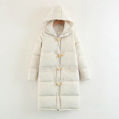

2018 winter womens new hooded long cotton-padded coat solid color