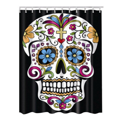 

UpperX Fabric Waterproof Bathroom Shower Curtain Panel Sheer Decor With Hooks SetColor skull