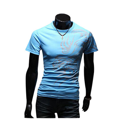 

Zogaa New Men's T-Shirt European Dragon Tattoo Round Collar