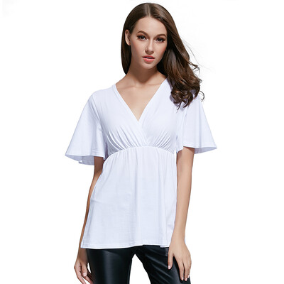 

POPBAIS Women's Light Weight Solid Dolman Short Sleeve V-neck Cotton Top T Shirt