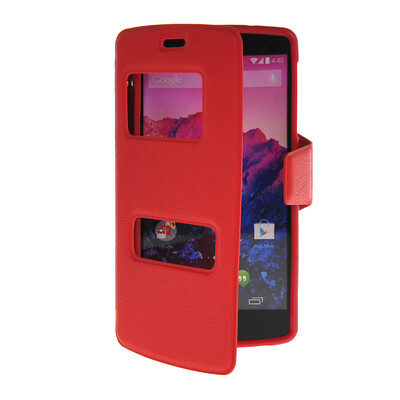 

MOONCASE View Window Leather Side Flip Pouch Hard board Shell Back Case Cover for LG Google Nexus 5 Red