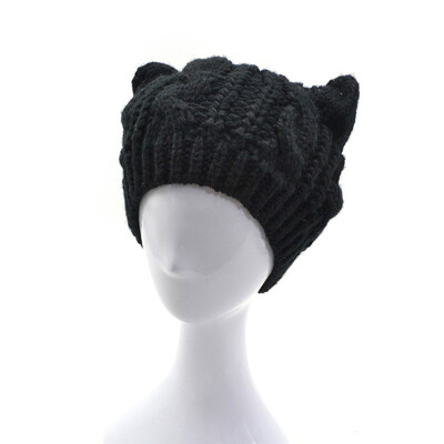 

MyMei Fashion Women Winter Cap Beanie Devil Horns Cat Ear Crochet Braided Knit Ski Wool Cap Hats