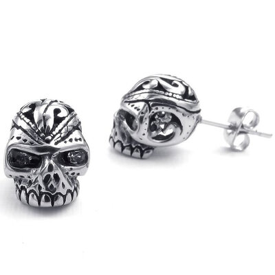 

Hpolw Mens Cubic Zirconia Stainless Steel Gothic Skull Stud Earrings, Black Silver