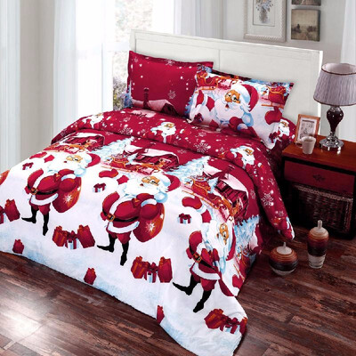 

Shipping from US 4pcs Cotton Material 3D Printed Cartoon Merry Christmas Gift Santa Claus Comfort Deep Pocket Bedding Set Bedclo