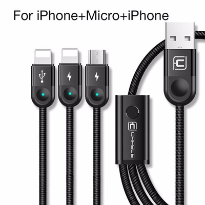 

Cafele 3in1 USB Cable for iPhone USB Type C Cable Micro USB Cable Charging 3 Phones at Same Time for iPhone Xiaomi Huawei