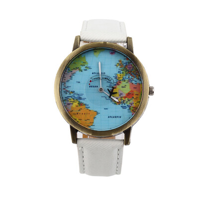 

Women Men Fashion Vintage Casual World Map Dial Analog Quartz Wrist Watch
