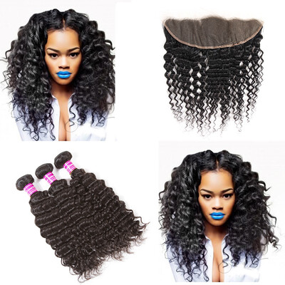 

Glary Mongolian Deep Wave Lace Frontal Closure With Bundles Free Shipping Mongolian Virgin Human Hair 4 Bundles With Frontal