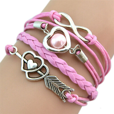 

MyMei Fashion Infinity Love Heart Silver Eiffel Tower Friendship Leather Bracelet
