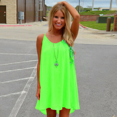 

Women beach dress fluorescence female summer dress chiffon voile women dress