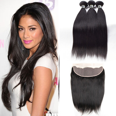 

7A Indian Virgin Hair 3 Bundles with Lace Frontal Straight Hair Unprocessed Human Hair Weave Cheap Price