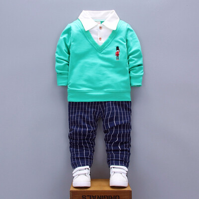 

Fashion Spring Autumn Children Boy Girl Shirt Collar Clothing Baby T-shirt Pants 2 PcsSets England Style Clothes Tracksuit