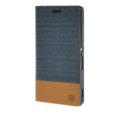 

MOONCASE Sony Xperia Z4 чехол Холст ткани кожи бумажника Слот для карты флип кронштейн задней стороны обложки синий