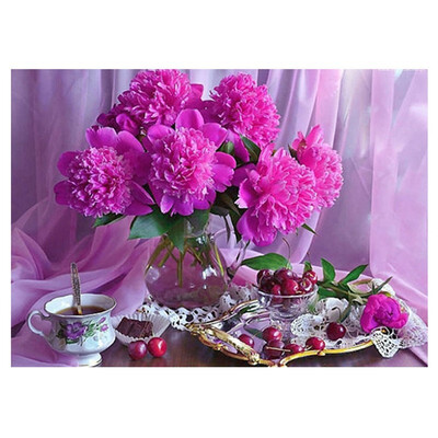 

UpperX DIY 5D Diamond Embroidery Painting Cross Stitch Kit Home Decor Pink Vase Flower Cherry