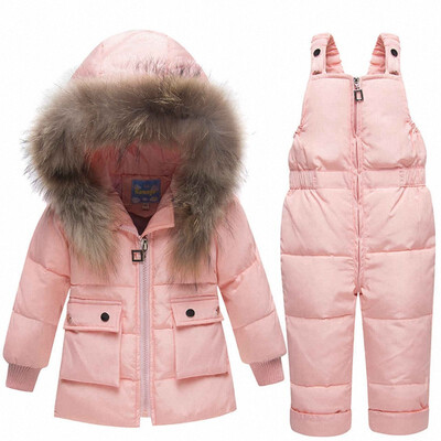 

2018 New Winter for Boys Girls Ski Suit Children Duck Down Clothing Set Baby Warm Jacket Pants Overalls Kids Clothes Snowsuit