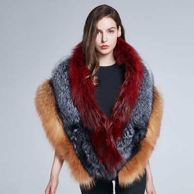 

Womens winter coat with fox fur collar warm fur shawl shawl scarves real fur coat warm stripes 2018 new discount sales