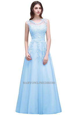 

New Arrival Lace Embroidery Long Prom Dresses Pink Sheer Back Pearls Formal Evening Party Dresses