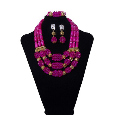 

3 Rows Orange Coral Beads African Jewelry Set Nigerian Wedding Beads Bridal Costume Jewelry African Crystal Beaded Necklace