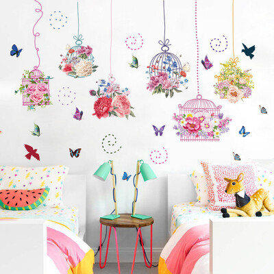 

Birdcage Vine Flower Bird Wall Stickers Living Room Decoration House Decor Wall Declas