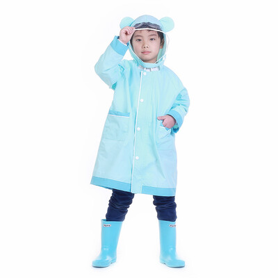

Obolts 6-12 years old cute children raincoat primary school boys&girls big children waterproof poncho environmentally friendly tasteless blue bear M code