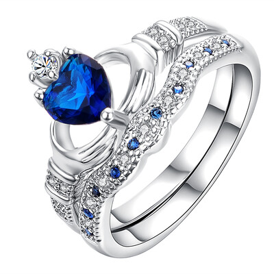 

Yoursfs Irish Claddagh Friendship & Love Simulated Sapphire Blue Heart CZ Cubic Zirconia Ring