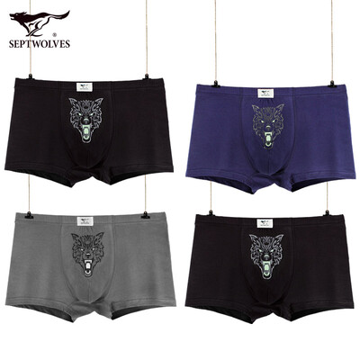 

Seven wolves mens underwear mens boxers cotton mens underwear 100 cotton breathable large size fat four corners mens 4XL95015 4 gift box B