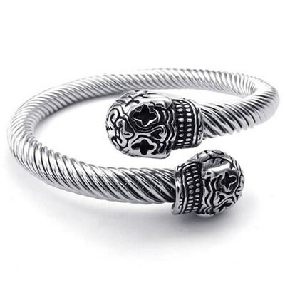

Hpolw silve Stainless Steel Biker Gothic Skullskeleton Cable screw type braceletBangle