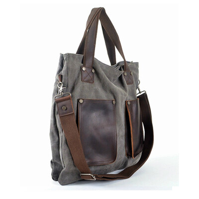

2016 New canvas shoulder bag genuine leather handbag messenger bag men and women large capacity bag