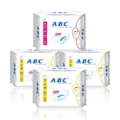 

ABC cotton soft ultra-suction side leakage sanitary napkin combination of 4 packs (24 tablets + night 8 old and new packaging random delivery