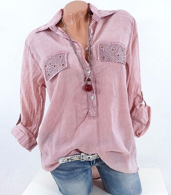 

Women Shirts Blouse Plus Size Tops Elegant Blouse 5XL Women Long Sleeve Lapel Pure Color Casual Loose Blouse