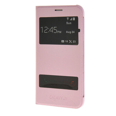 

MOONCASE Slim Leather Side Flip Bracket Window Case Cover for Samsung Galaxy J7 Pink