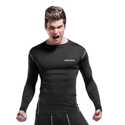 

BOWONIKE Sports Tights Long Sleeve Elasticity Breathable Basketball Skill Training Running Fitness Fitness T-Shirt Riding Fast-drying Fitness Wear Black