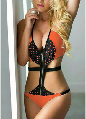 

2018 Front Zipper Backless Cut Out Low Waist Women One Piece Swimsuit