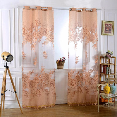 

Elegant European Peony Pattern Half Shading Burnt-out Curtain for Door Window Room Decoration Window Screening Pastoral Voile Curt