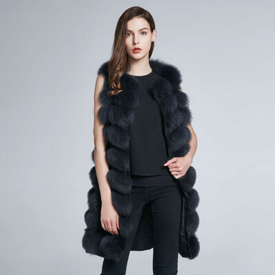 

Womens Coat Winter Fur Collar Natural Fur Fox Coat Season Warmer Waistcoat Leather Coat 2018 New Stripe Fashion Discount